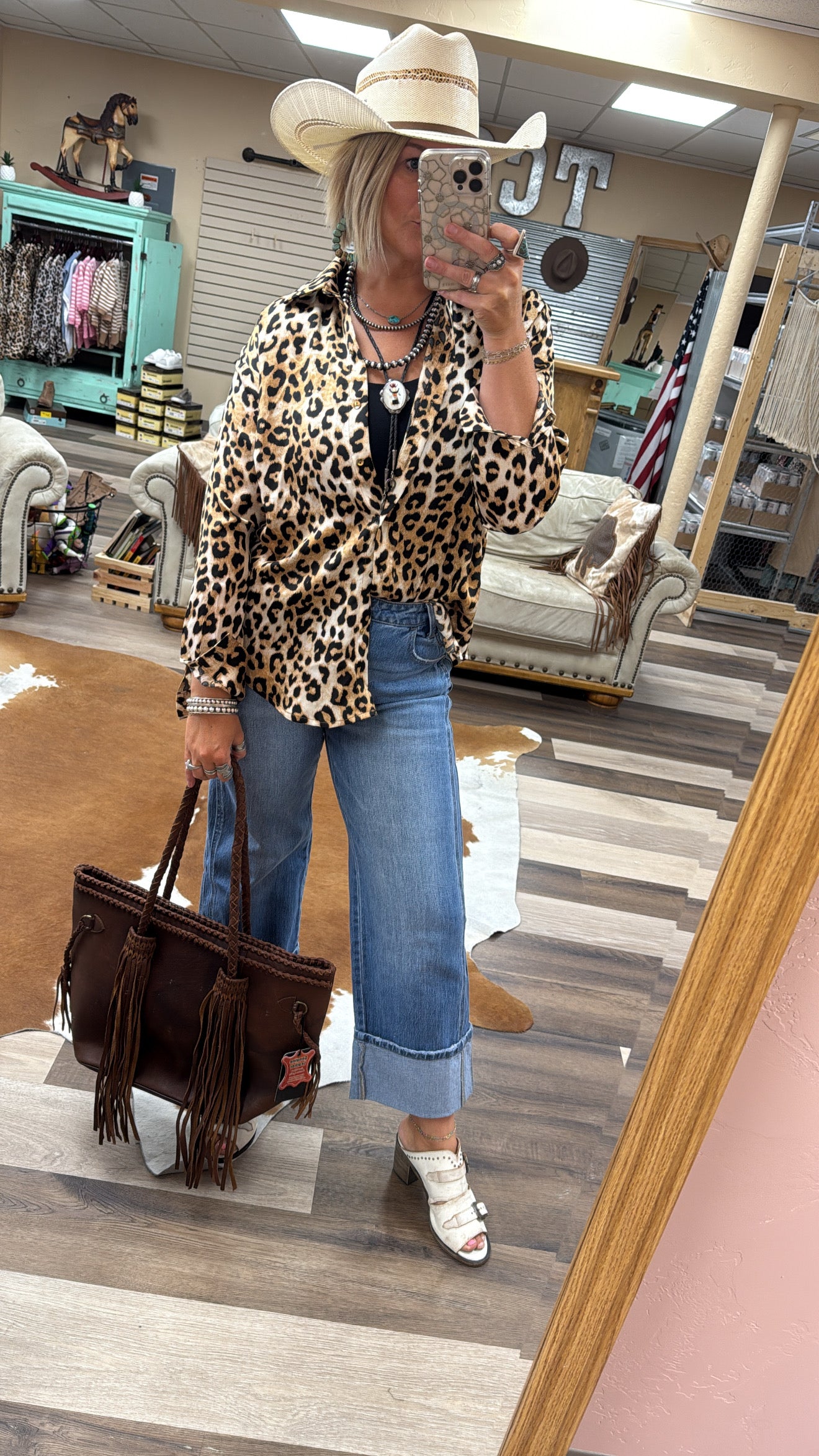 Leopard Satin Button Up