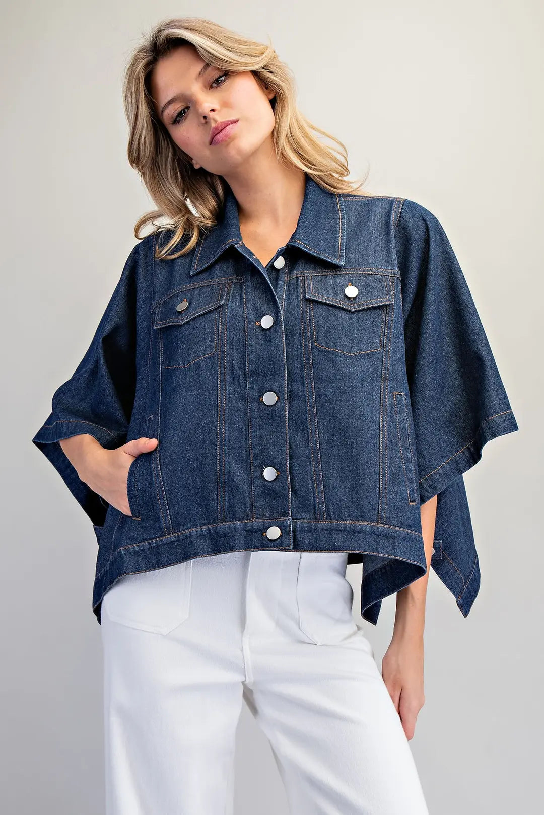 Poncho Button Down Denim Jacket