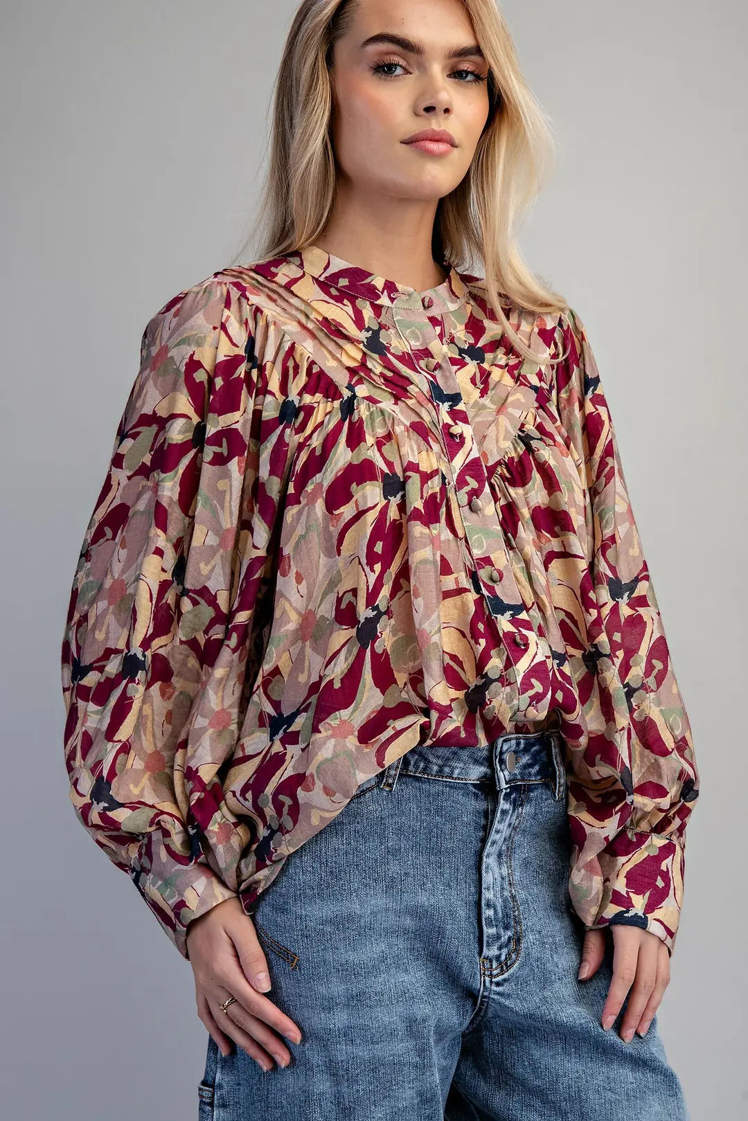 Button Down Botanical Printed Blouse