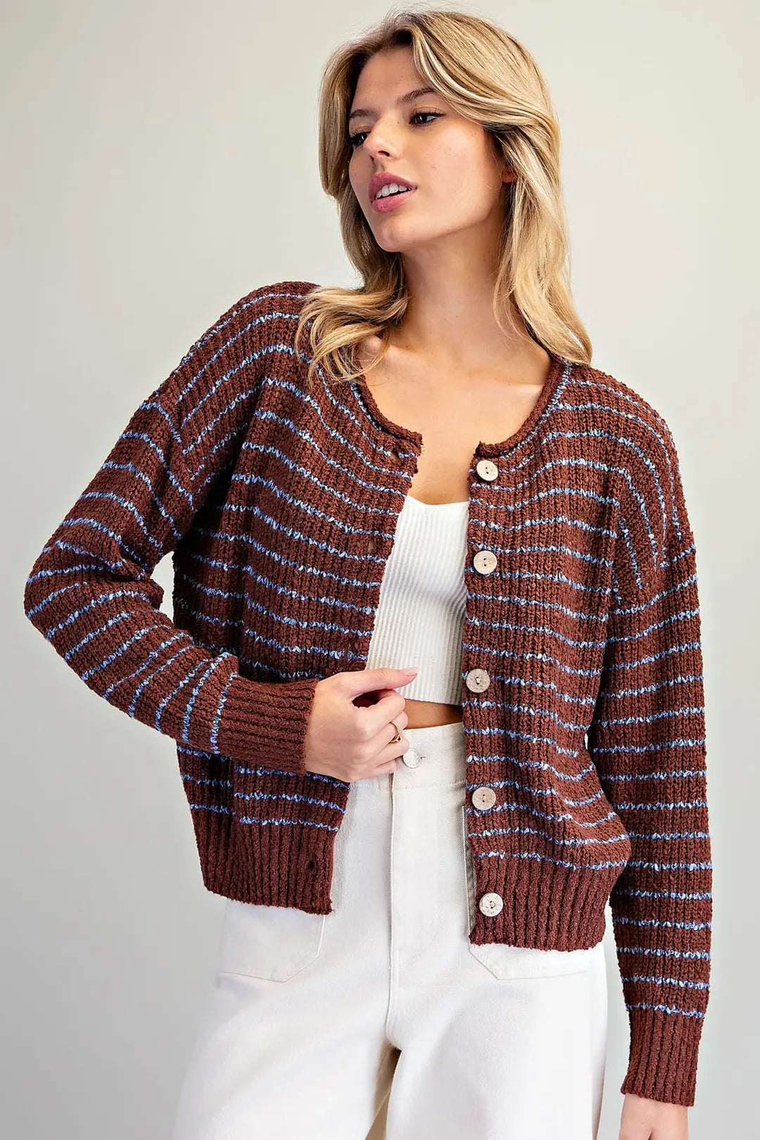 Striped Textured Knit Cardigan