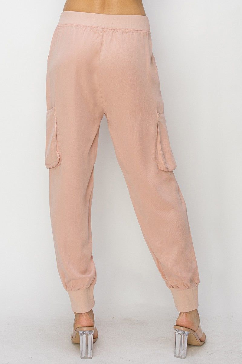 Soft Pink Cargo Jogger Pants