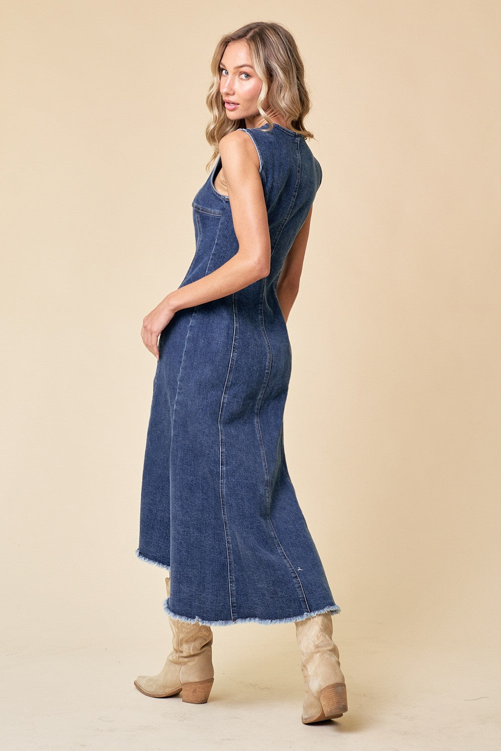 Panelled Denim Midi Dress