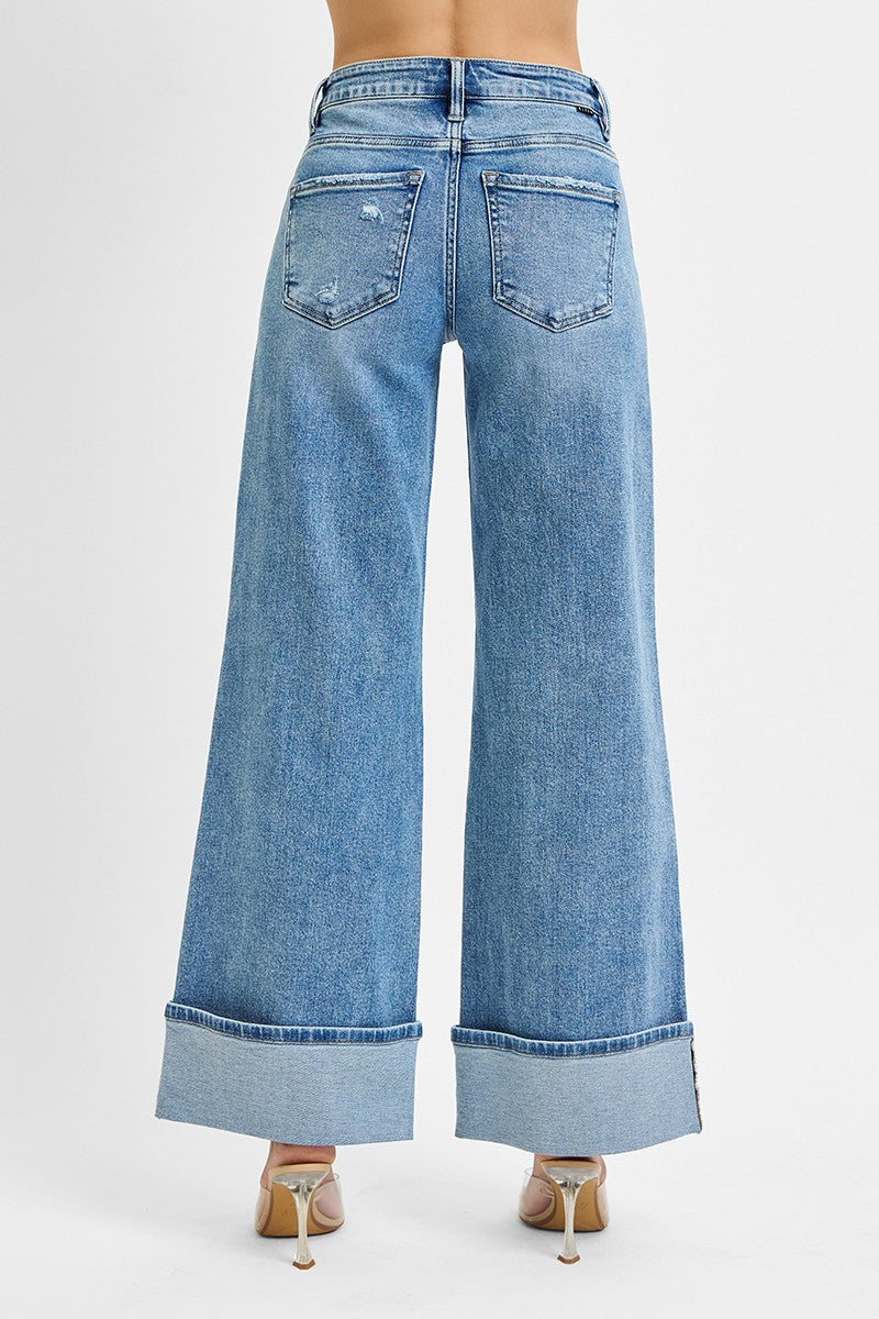 Risen Cuffed Mid Rise Jeans