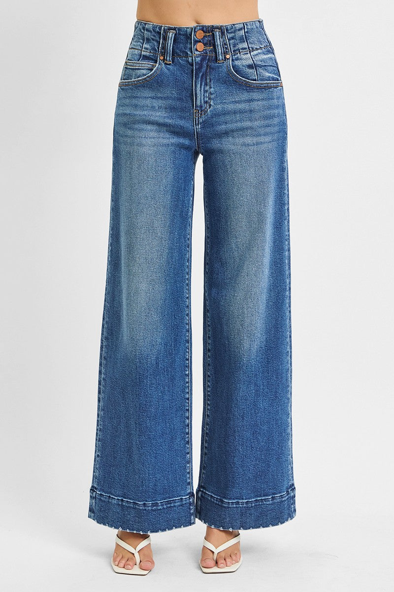 Risen High Rise Ankle Wide Seam Detailed Jeans