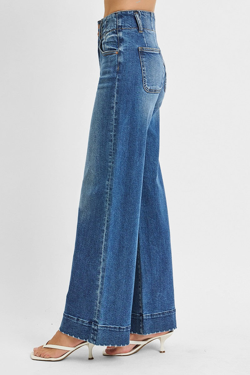 Risen High Rise Ankle Wide Seam Detailed Jeans