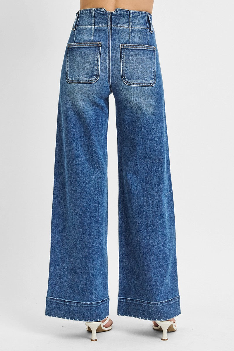 Risen High Rise Ankle Wide Seam Detailed Jeans