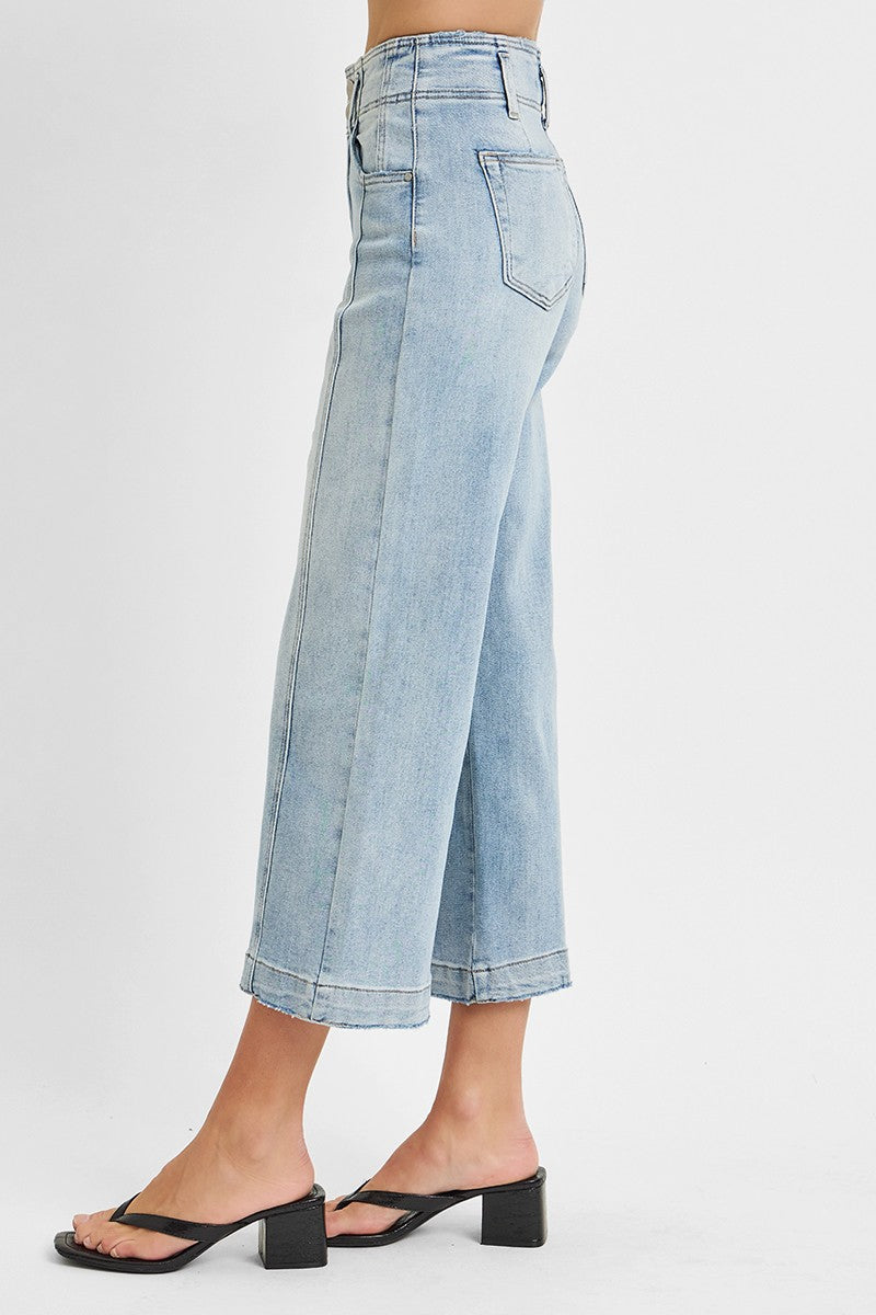 Risen High Rise Crop Wide Front Seam Detail Jeans