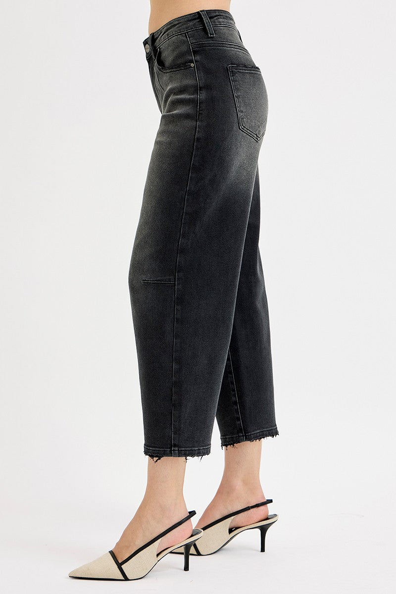 Risen Mid Rise Fit Crop Wide Barrel Leg Jeans