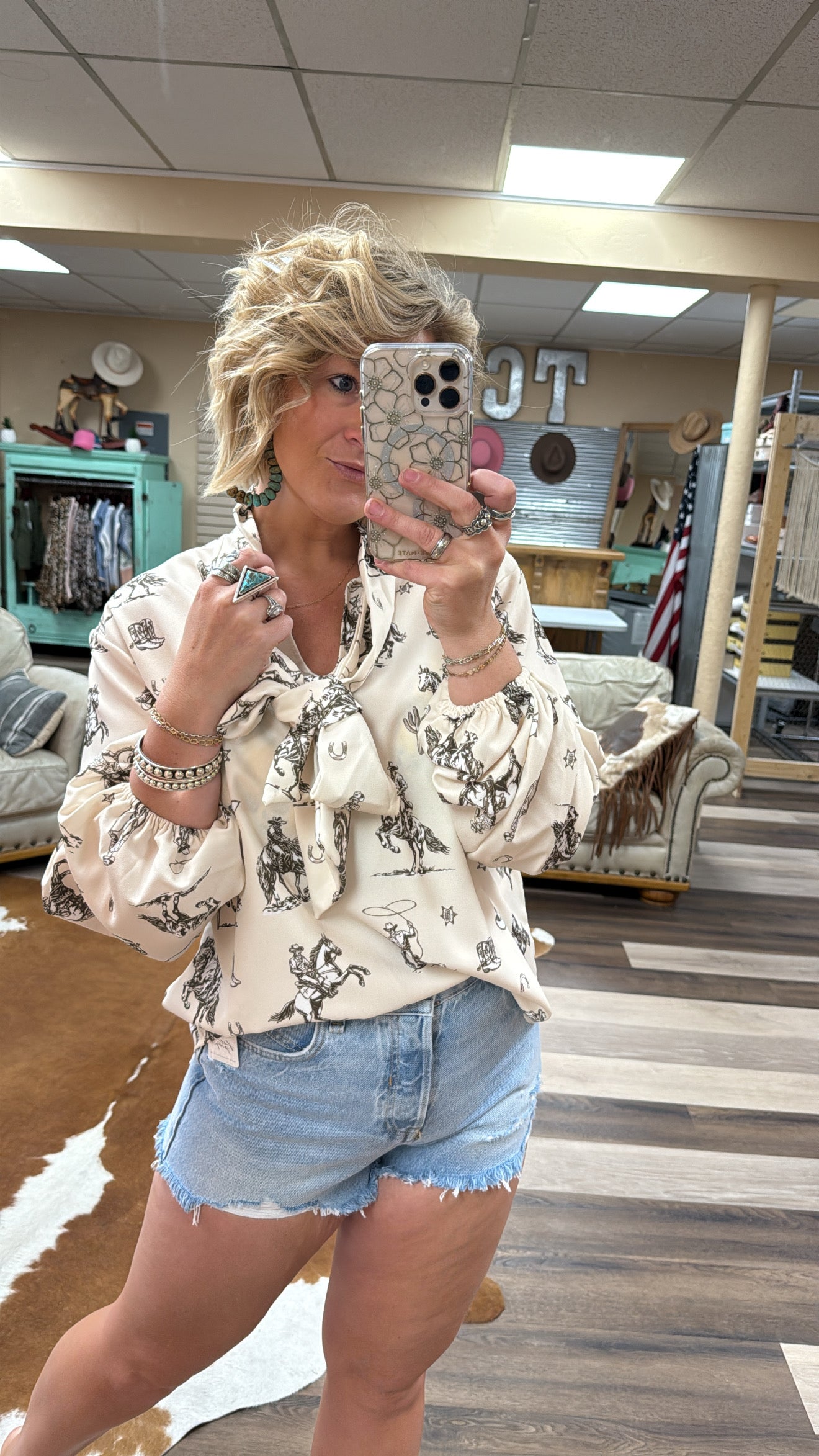 Western Sheriff Print Long Sleeve Top
