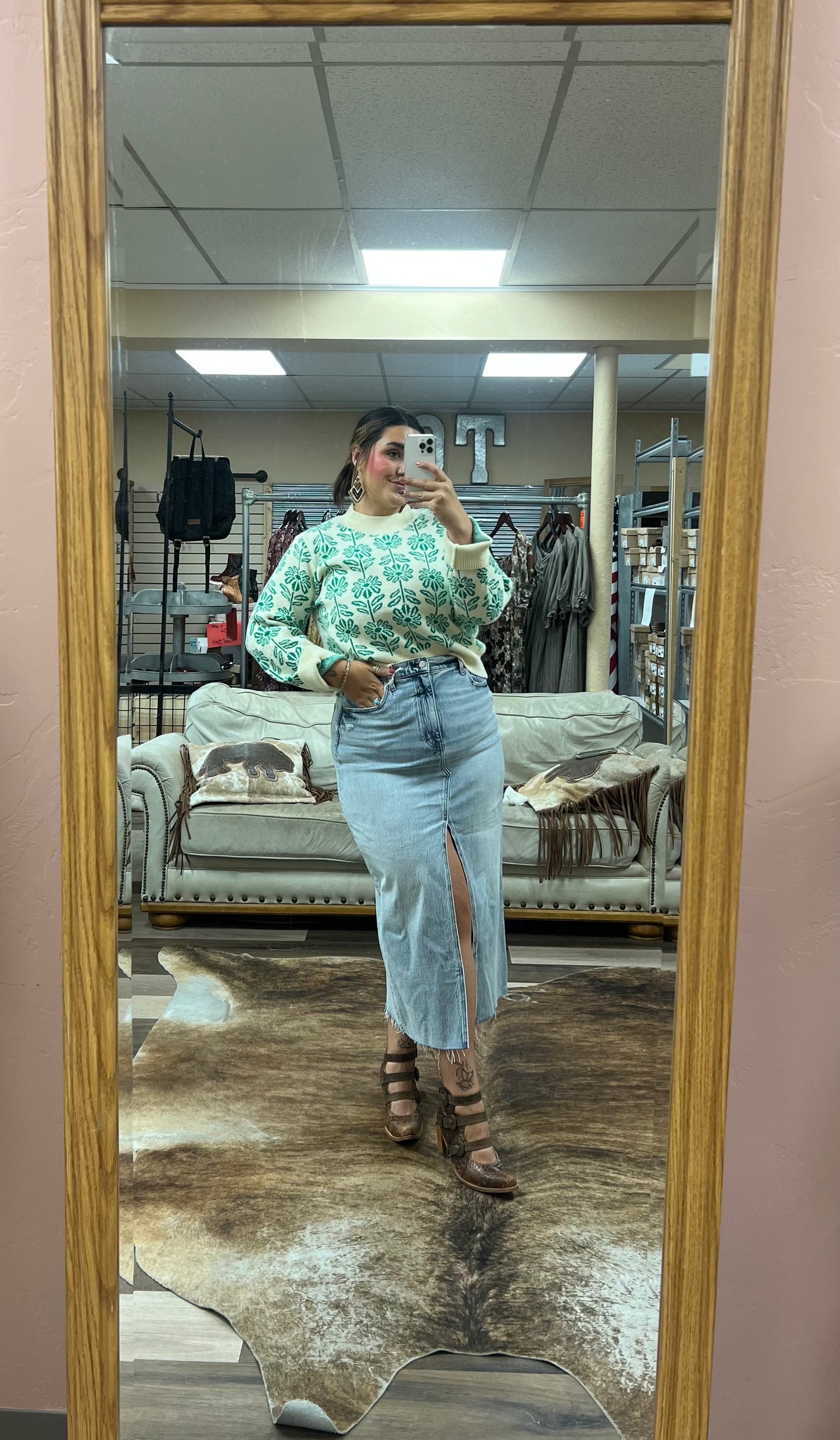 Flower Pattern Round Neck Sweater