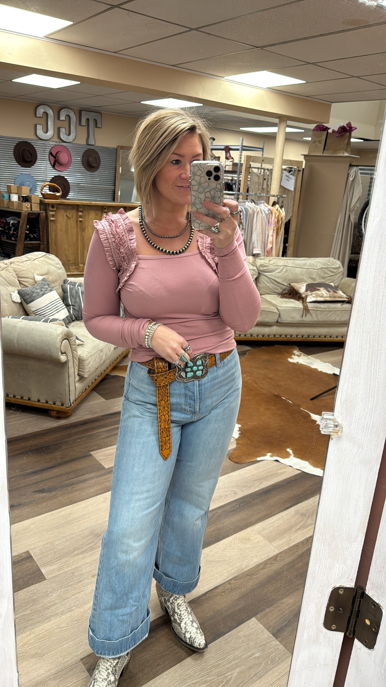 Square Neck Ruffle Accent Top