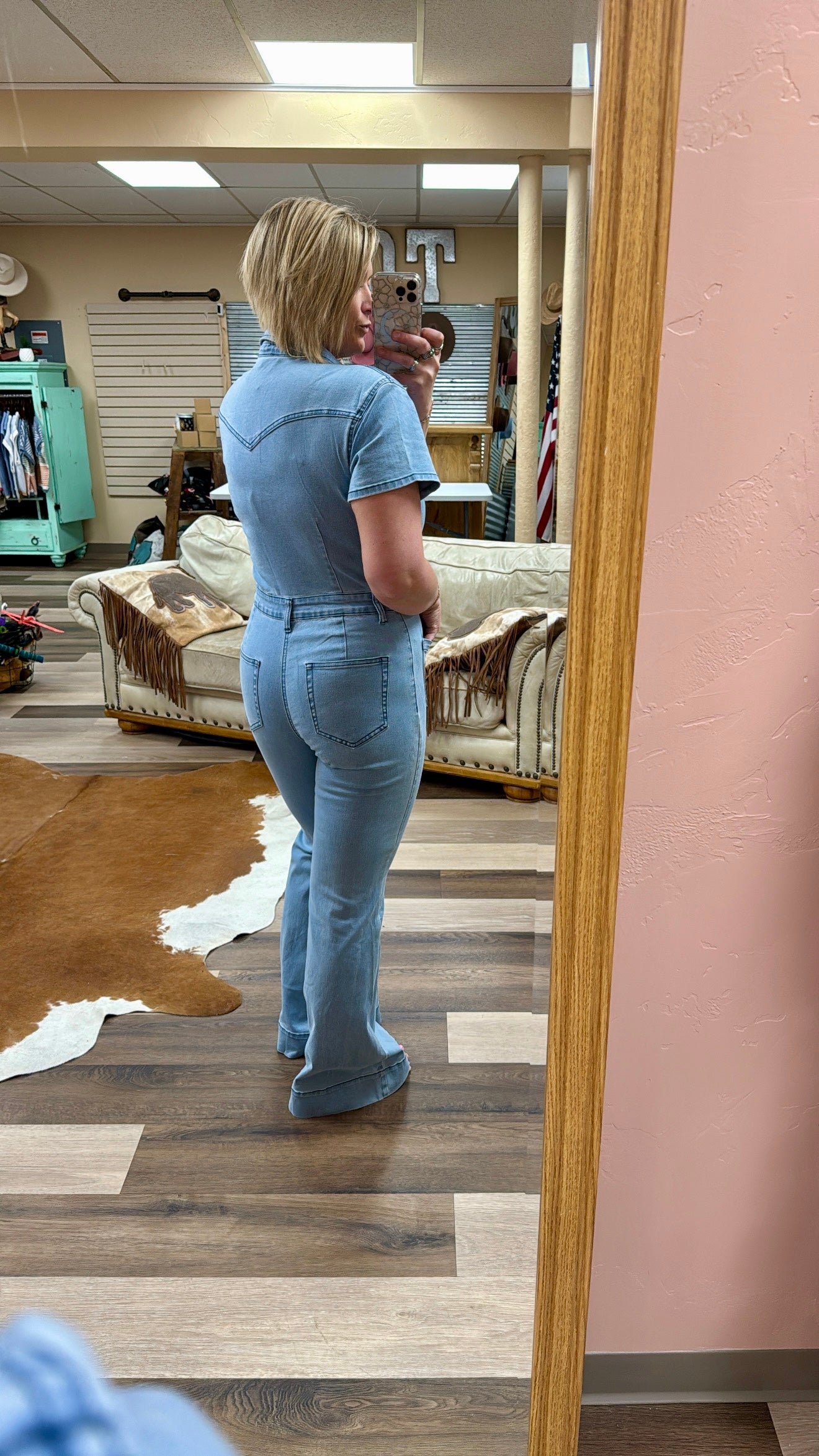 Light Wash Collared Denim Jumpsuit