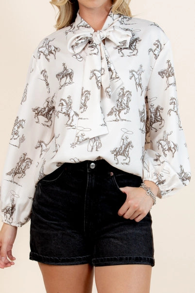 Western Sheriff Print Long Sleeve Top