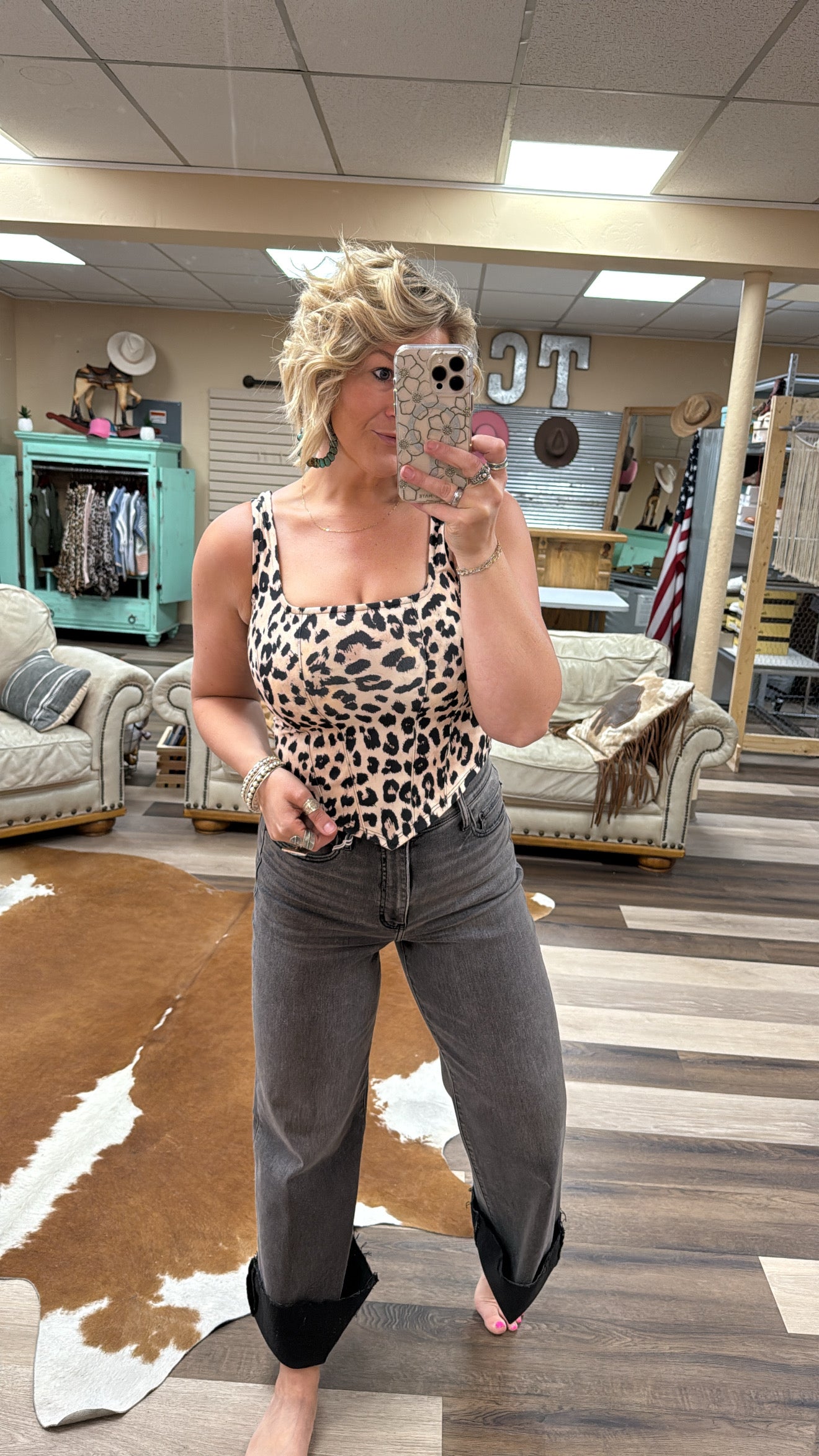 Animal Print Square Neck Top