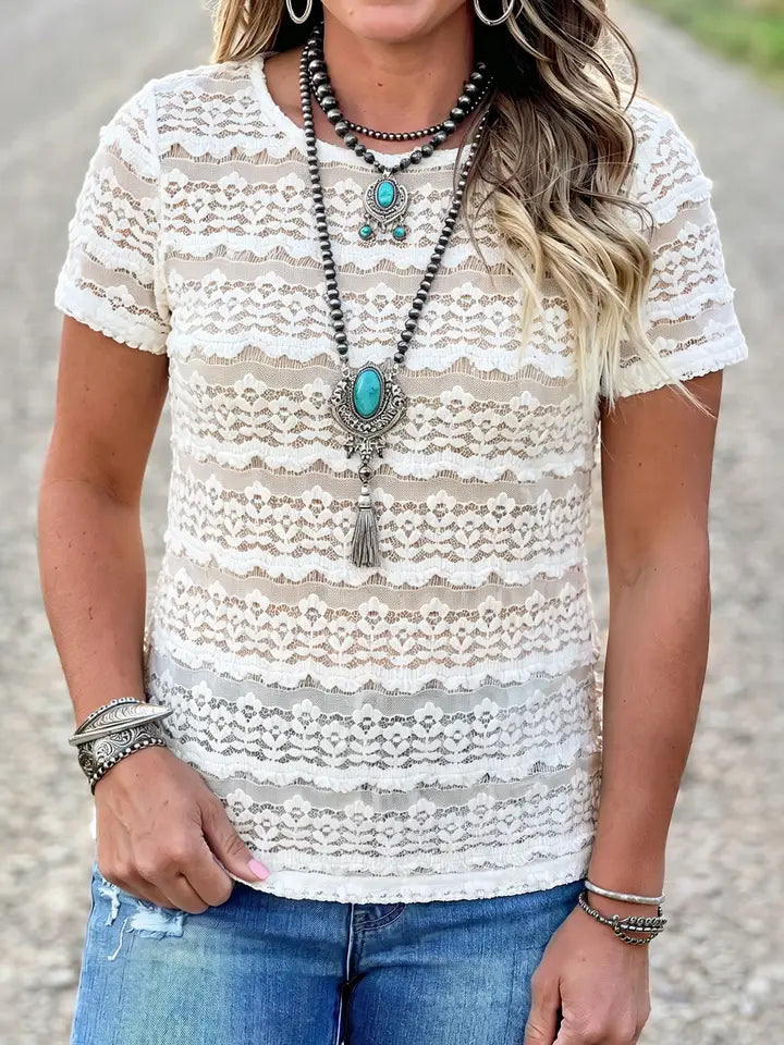 Sheer Lace Short Sleeve Top
