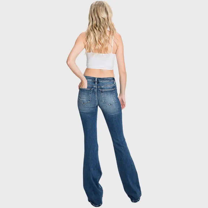 DK Button Up Distressed Low Rise Stretch Flare