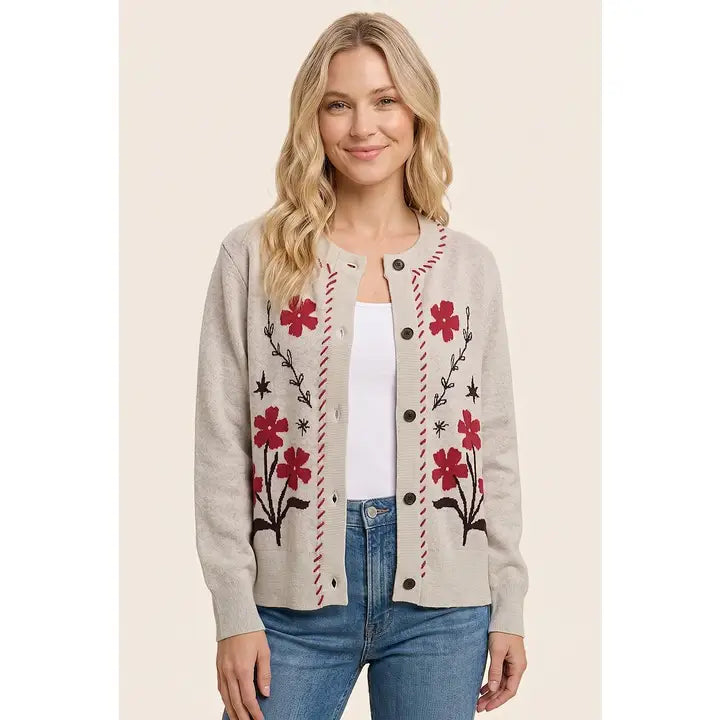 Floral Printed Button Down Sweater Cardigan