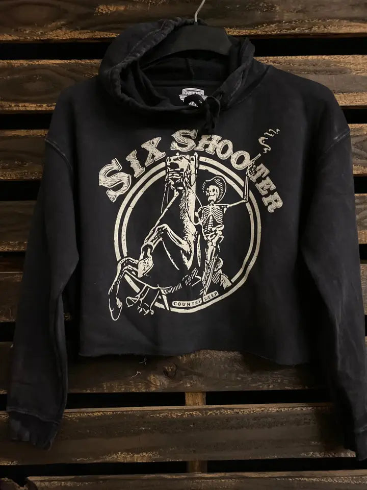 Six Shooter Acid Wash Cropped Hooded Sweatshirt