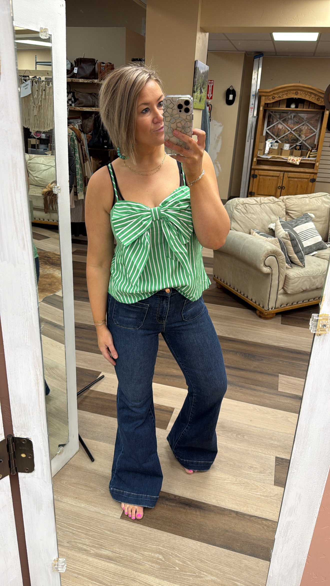 Risen Elastic Waist Flare Jeans