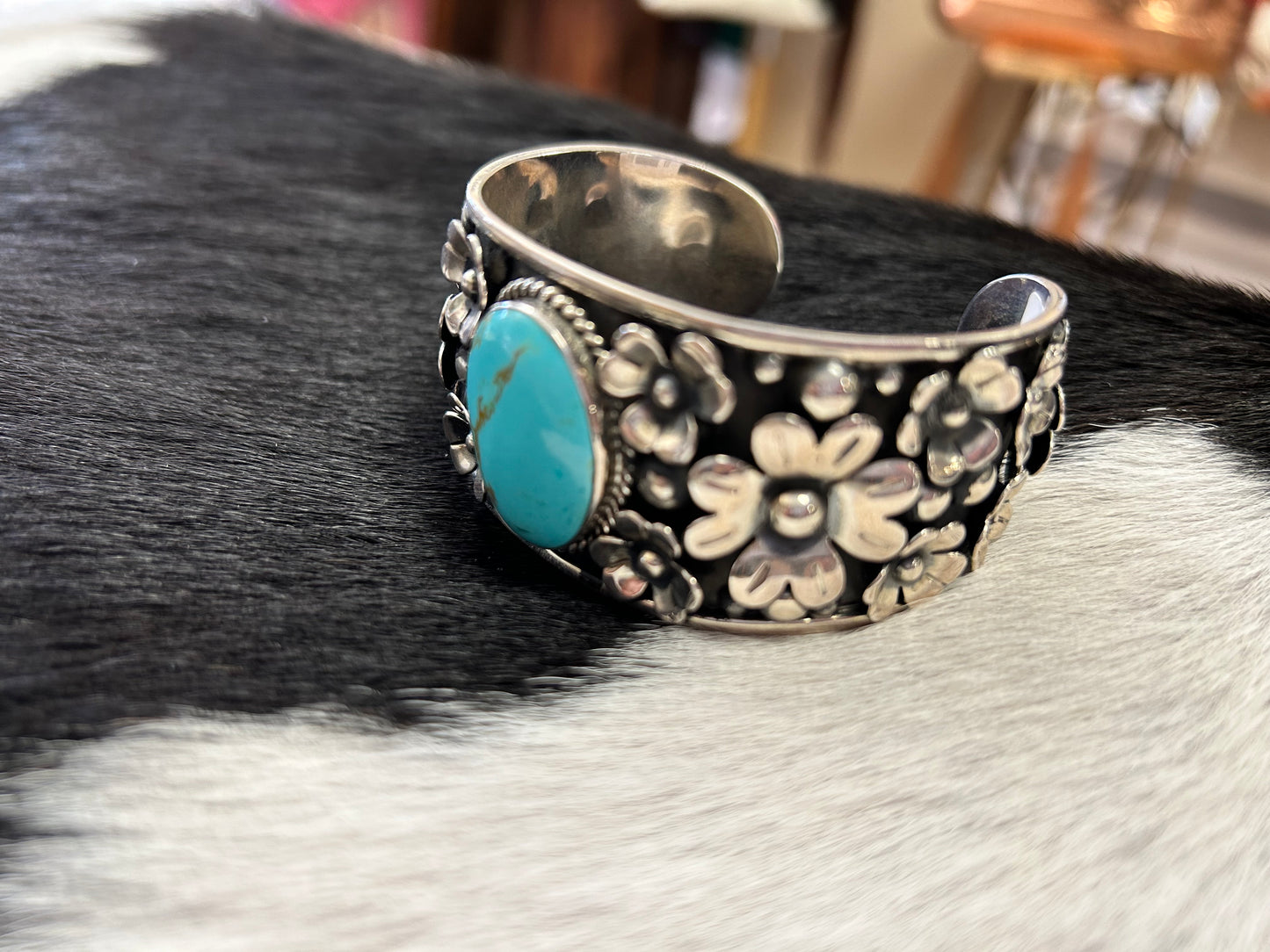 Flowers and Turquoise Cuff