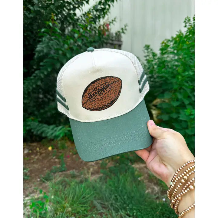 Leopard Football Dark Green Striped Canvas Trucker Hat