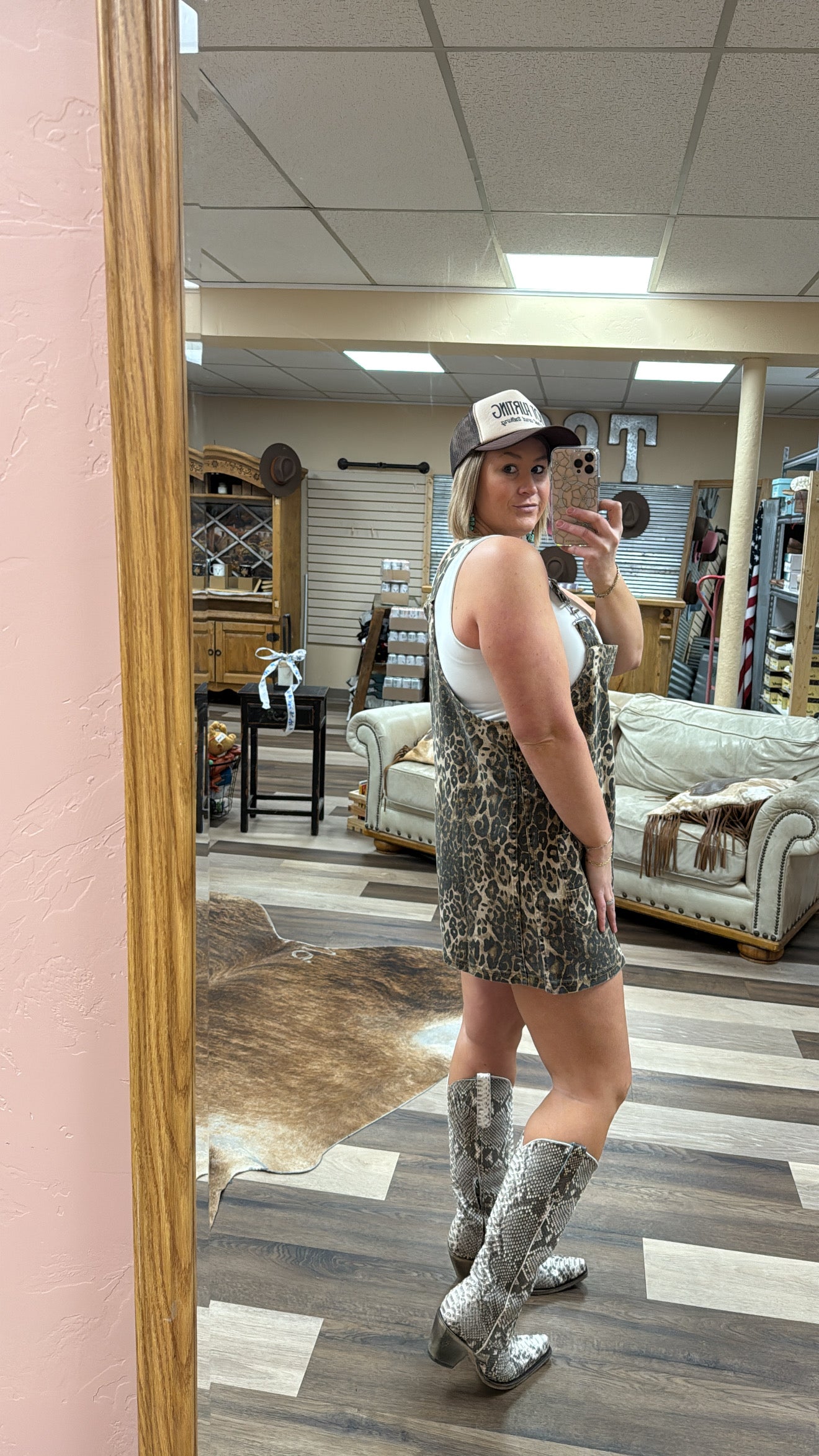 Leopard mini overall dress