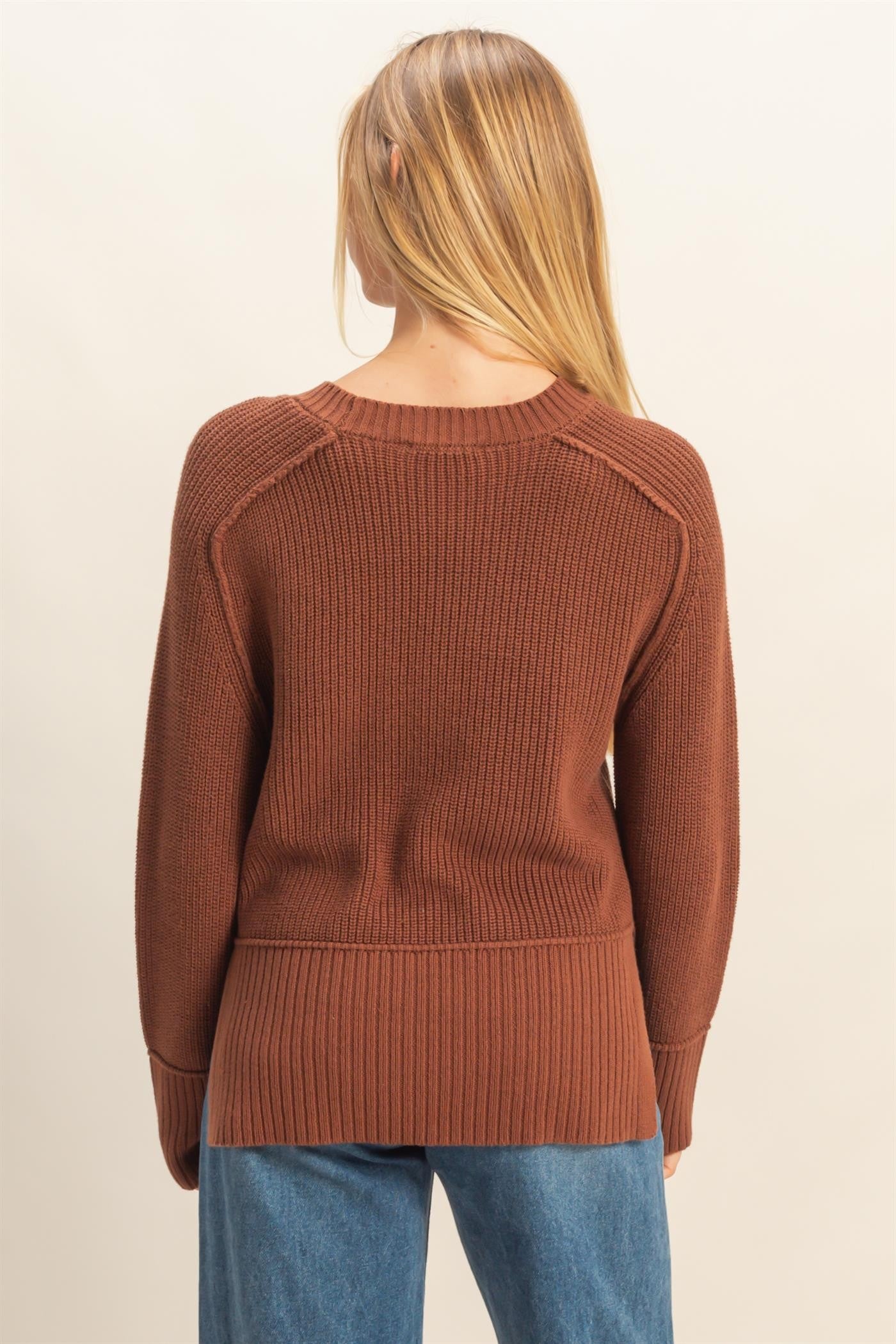 Raglan Long Sleeve Side Slit Sweater