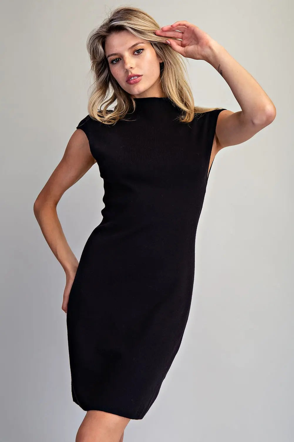Slim Mock Neck Sleeveless Mini Dress