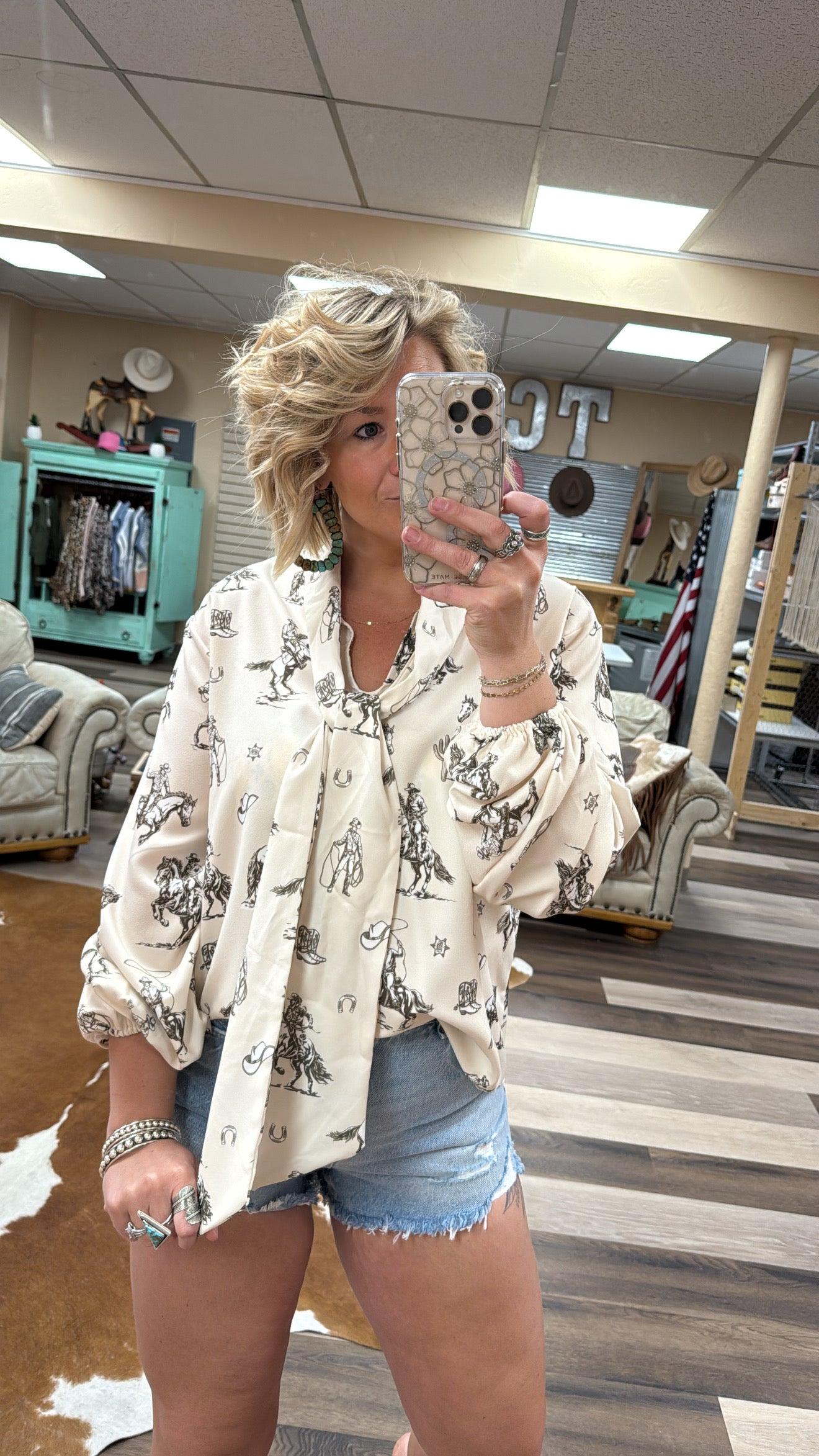 Western Sheriff Print Long Sleeve Top