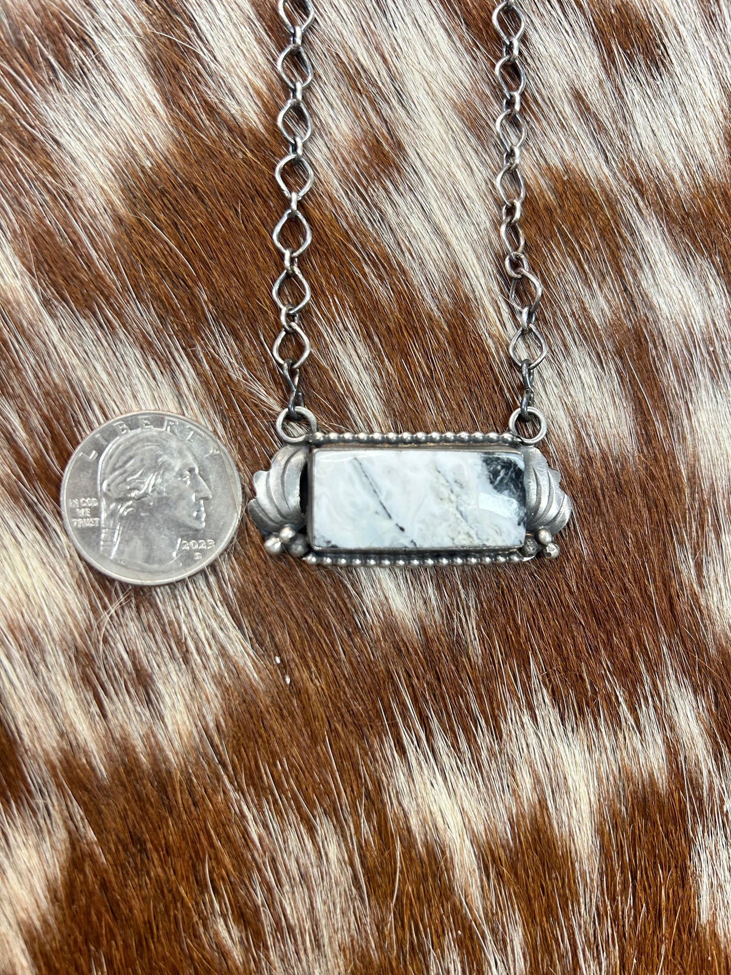 white buffalo rectangle Necklace