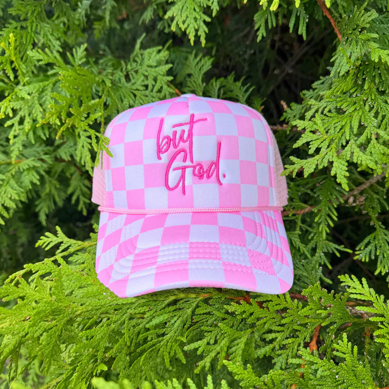 but God checker trucker hat