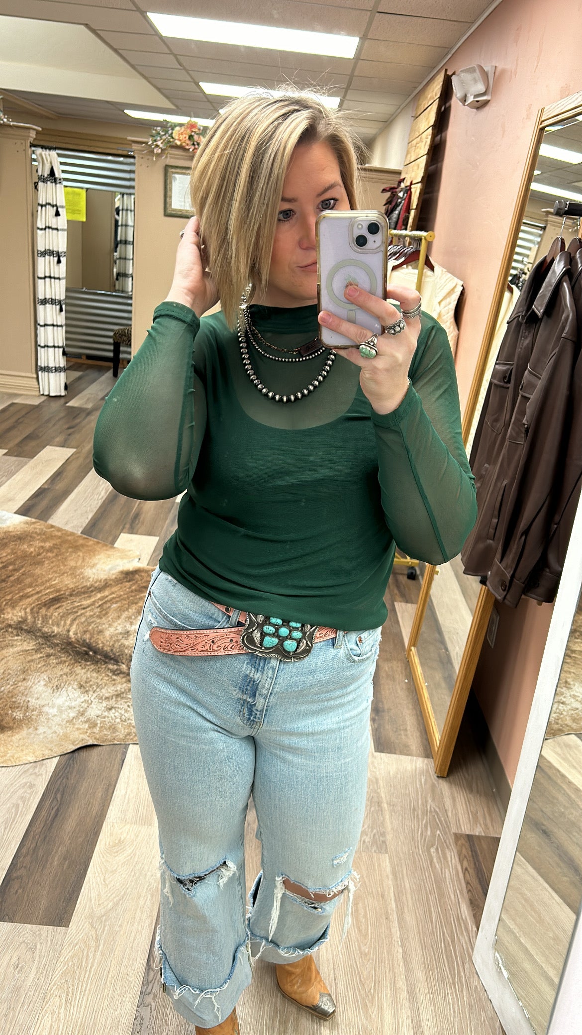 Meshed Out Green Top