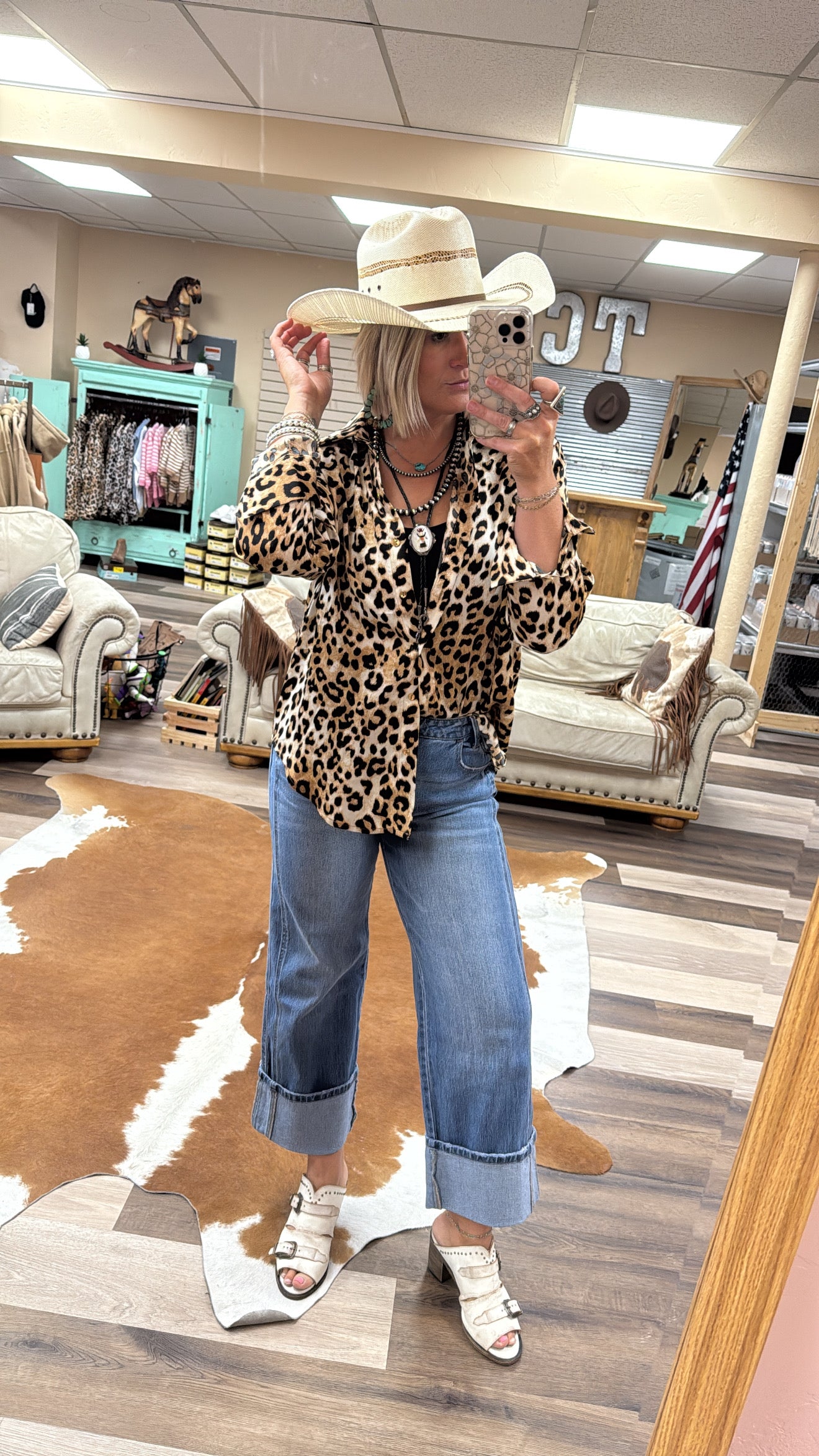 Leopard Satin Button Up