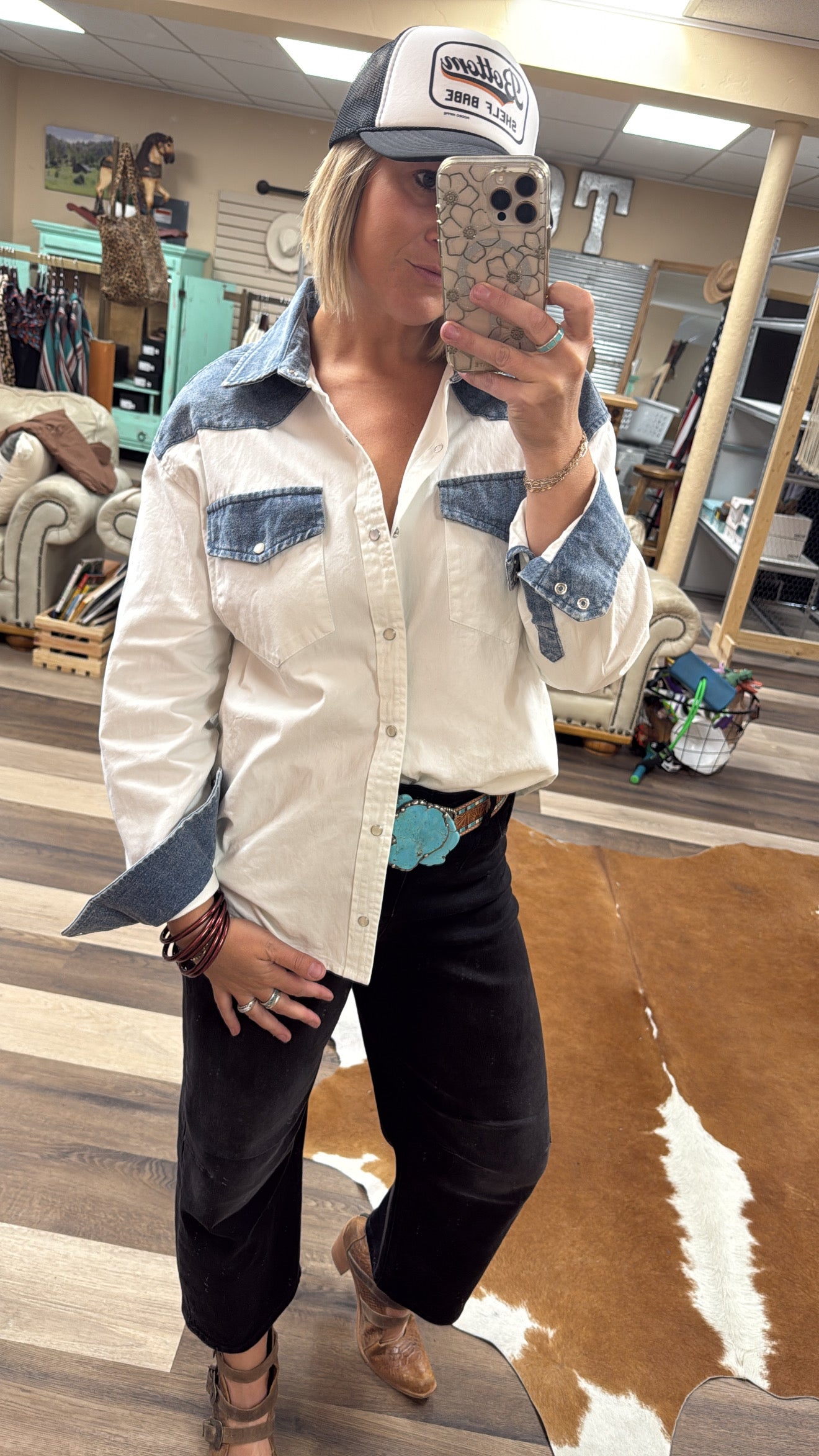White Denim Button Up