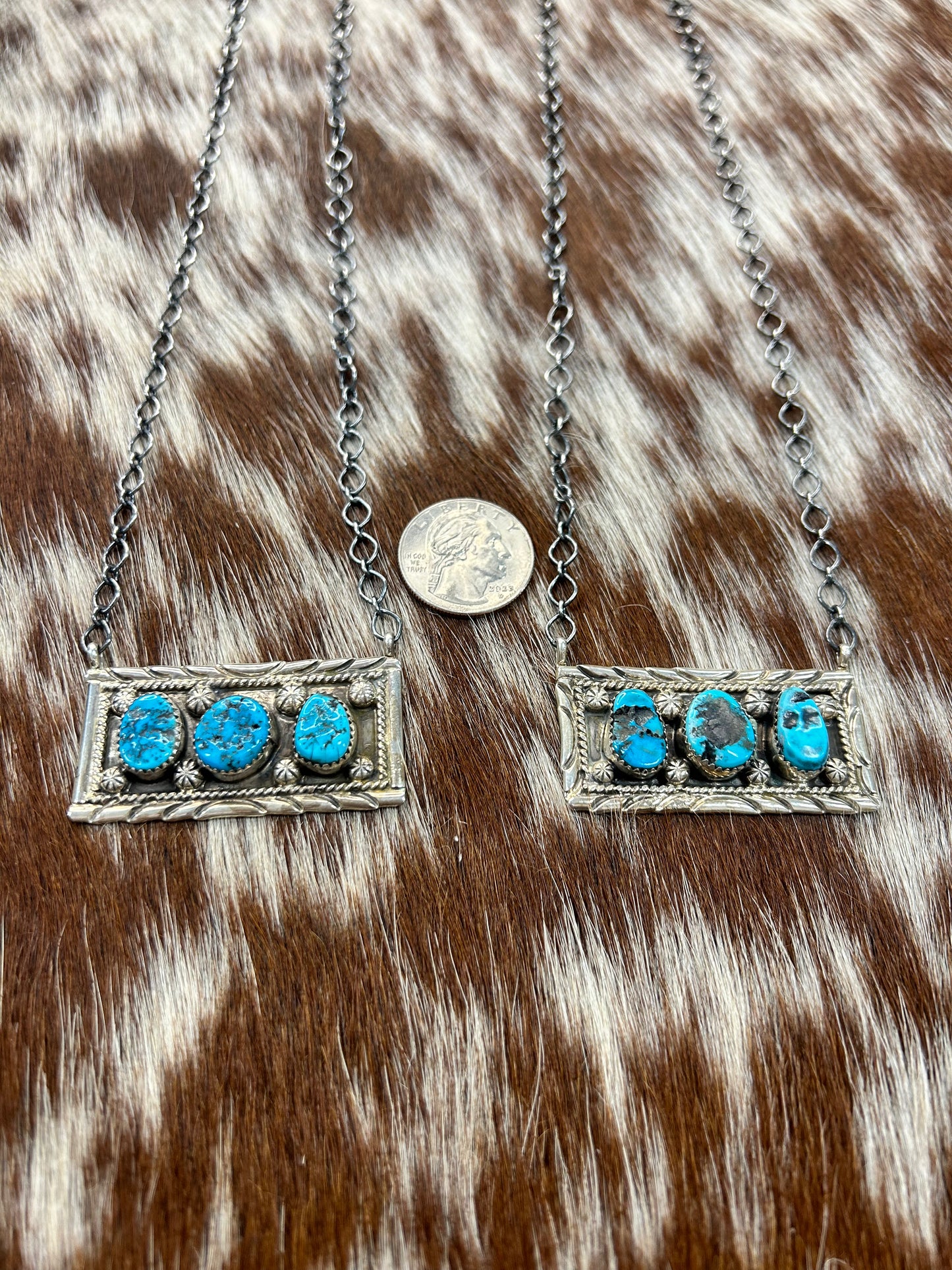 Rectangle Kingman 3 Stone Necklace