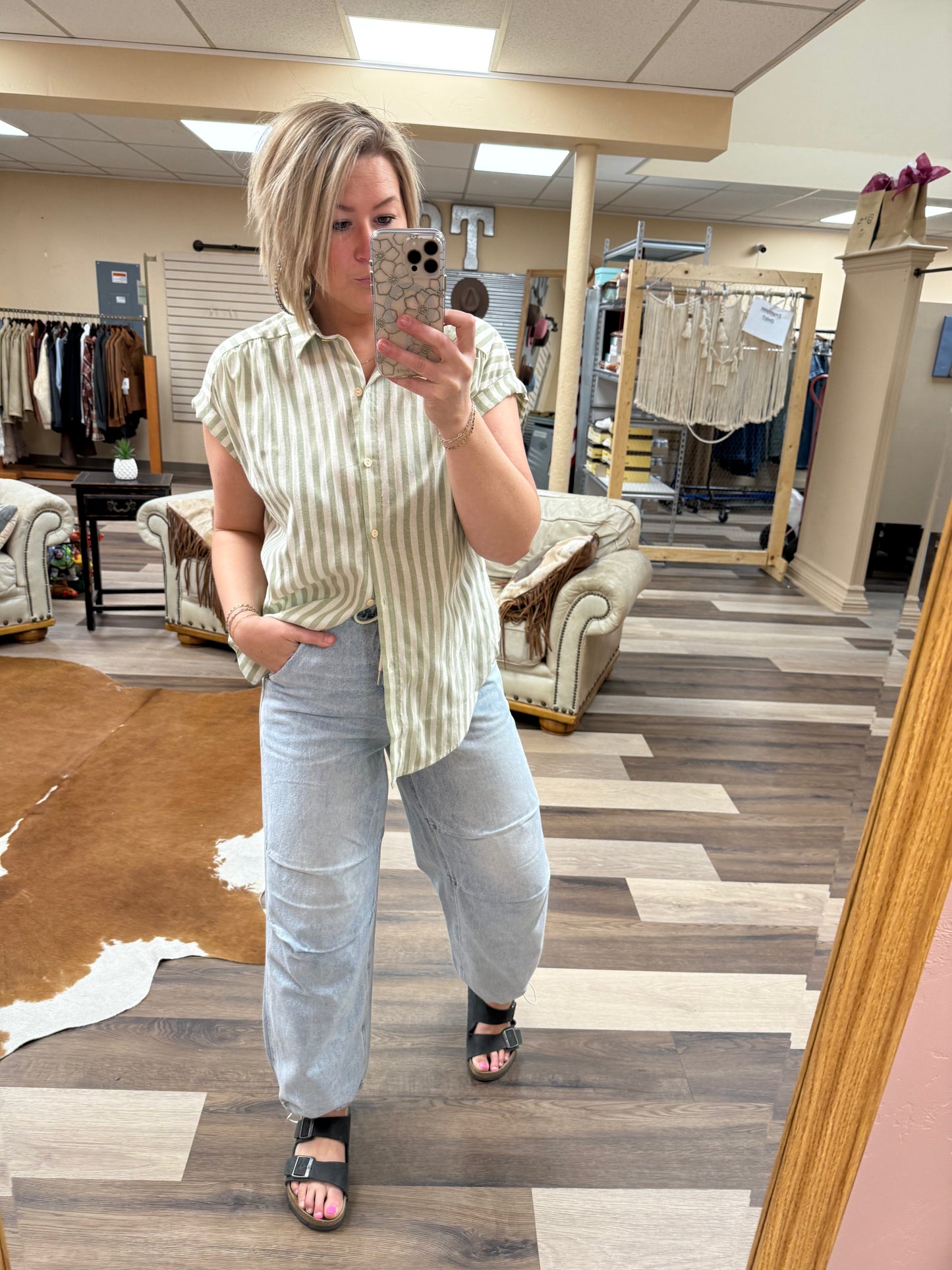 Striped Short Sleeve Blouse Top