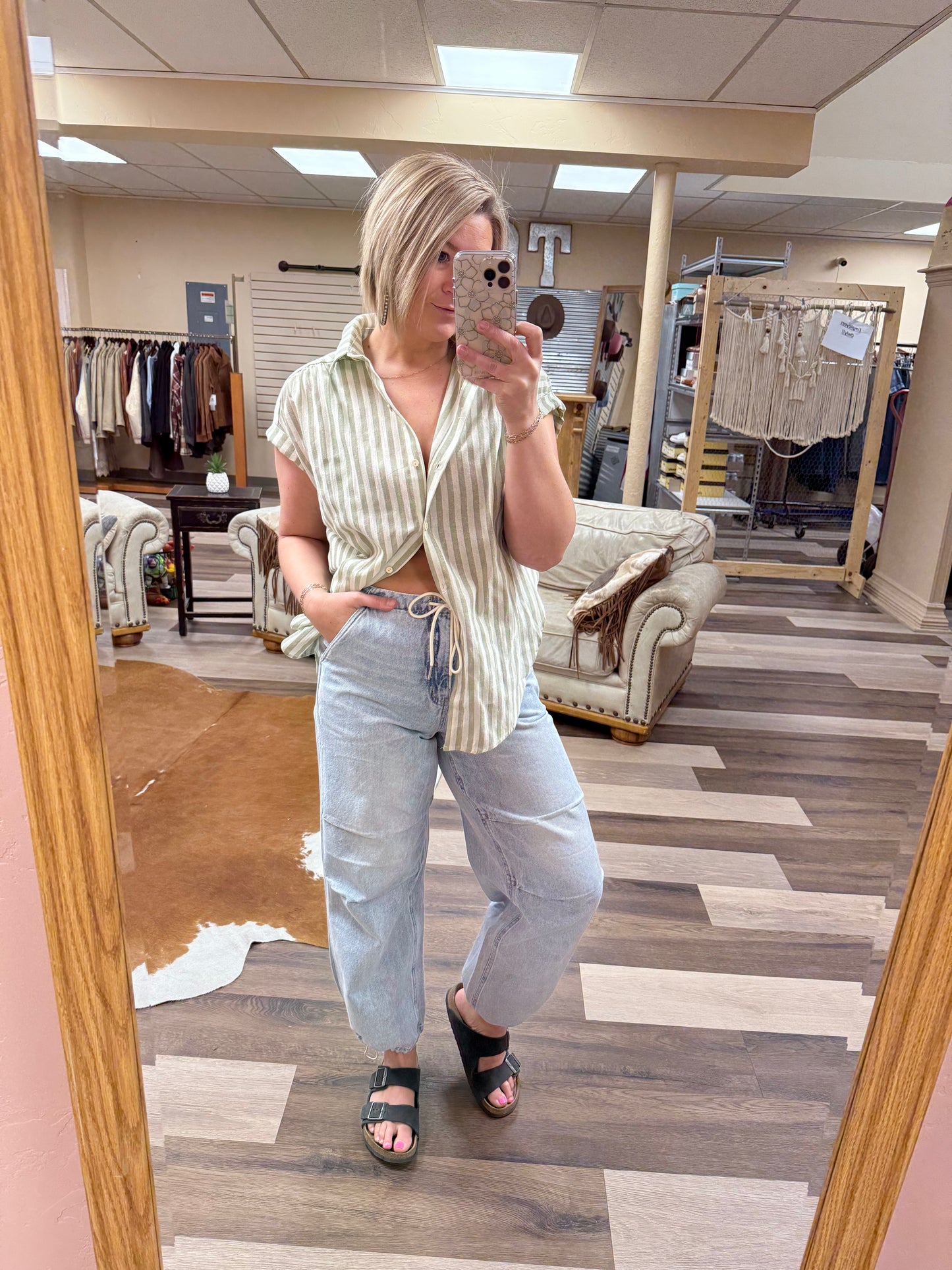 Striped Short Sleeve Blouse Top