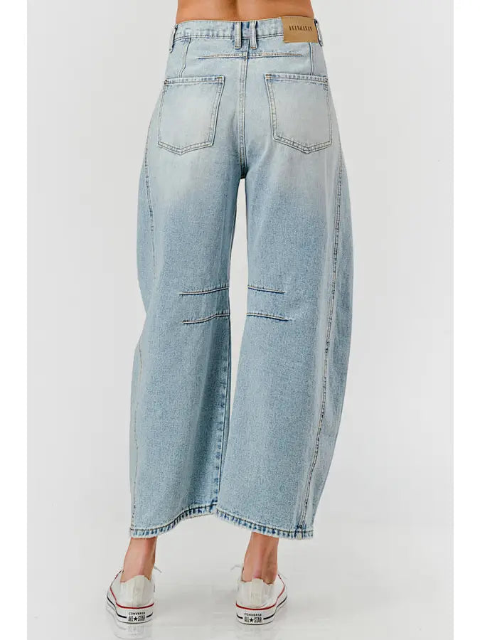 Baggy Mid Rise Barrel Denim Pants