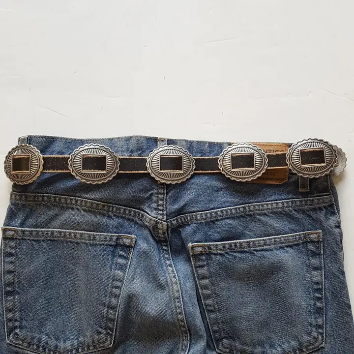 Western Genuine Distressed Leather Belt W. Packed Concho