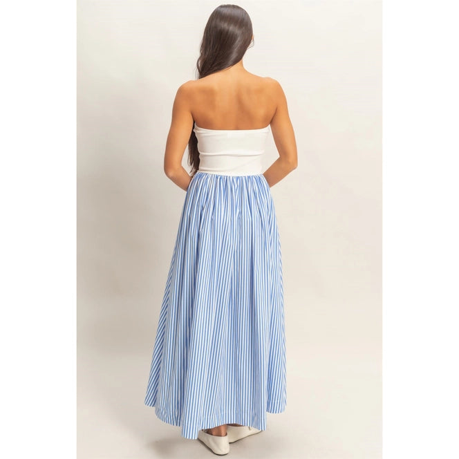 Striped Strapless Flowy Midi Dress