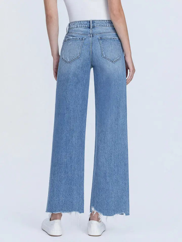 Vervet High Rise Clean Cut Hem W Destruction Wide Jeans