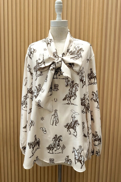 Western Sheriff Print Long Sleeve Top
