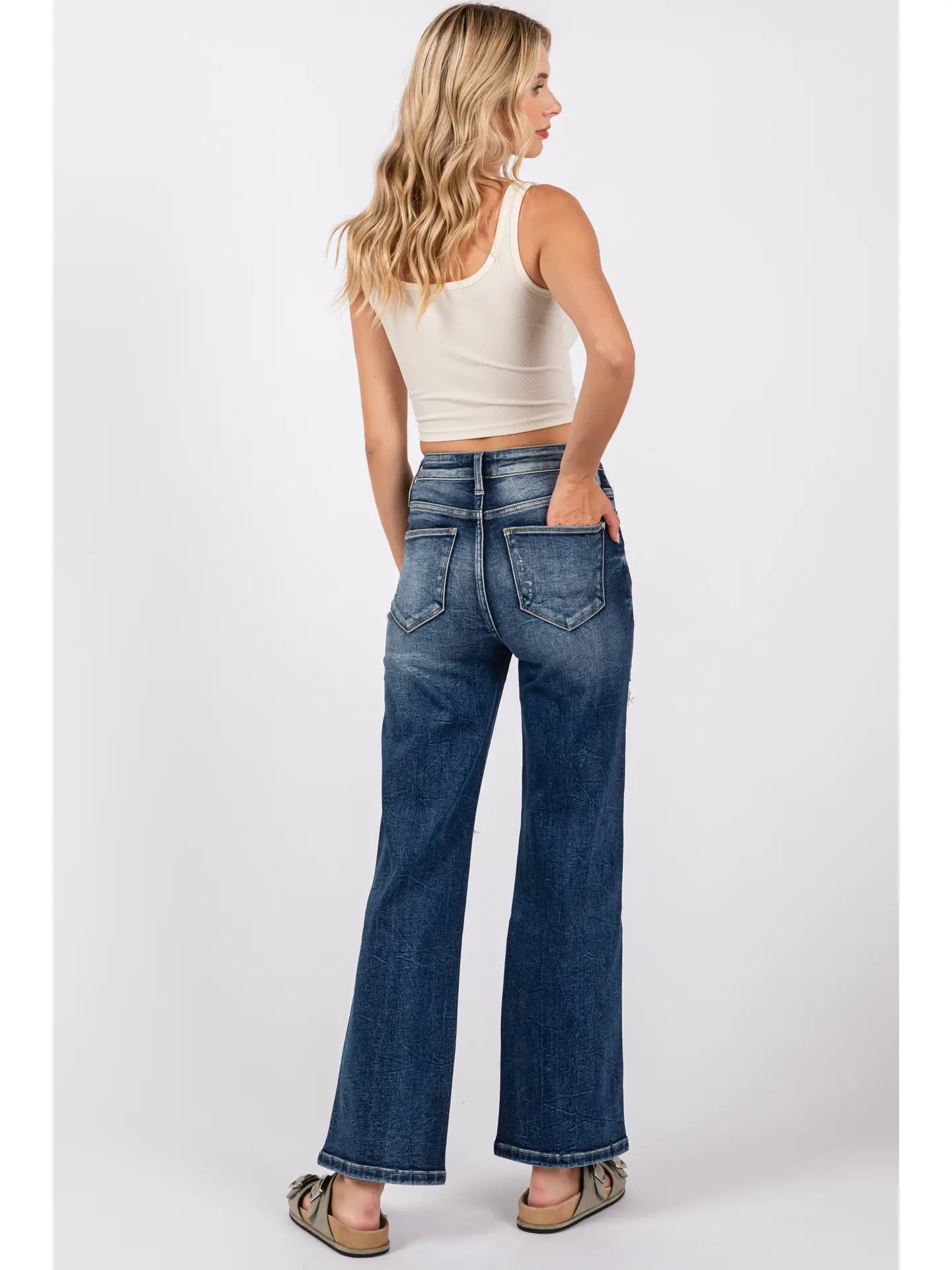 Destroyed High Rise Super Stretch Slim Wide Leg
