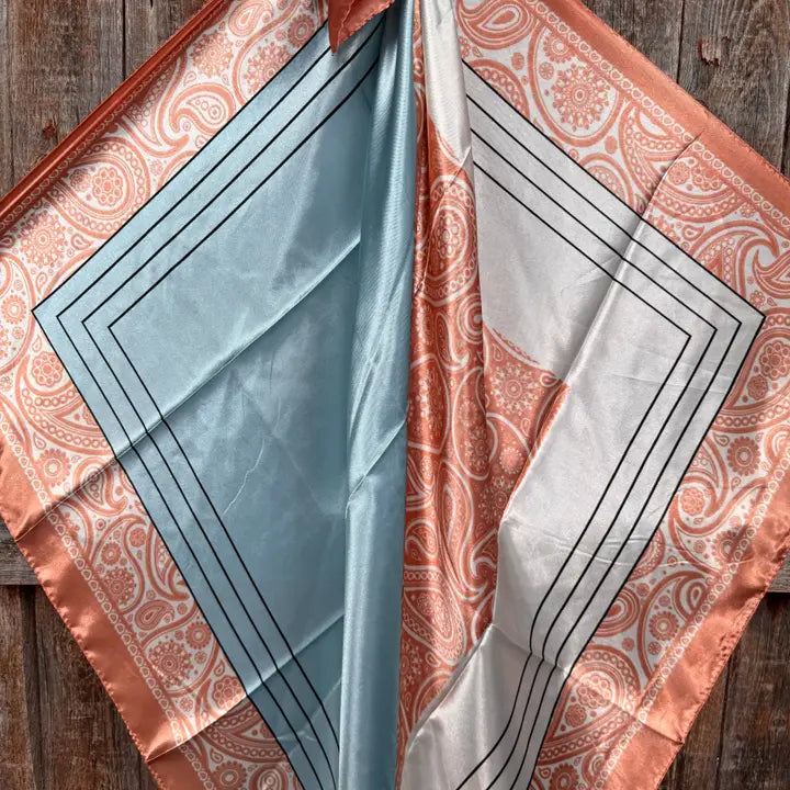 35X35" Soft Pink and Blue Paisley Wild Rag / Scarf