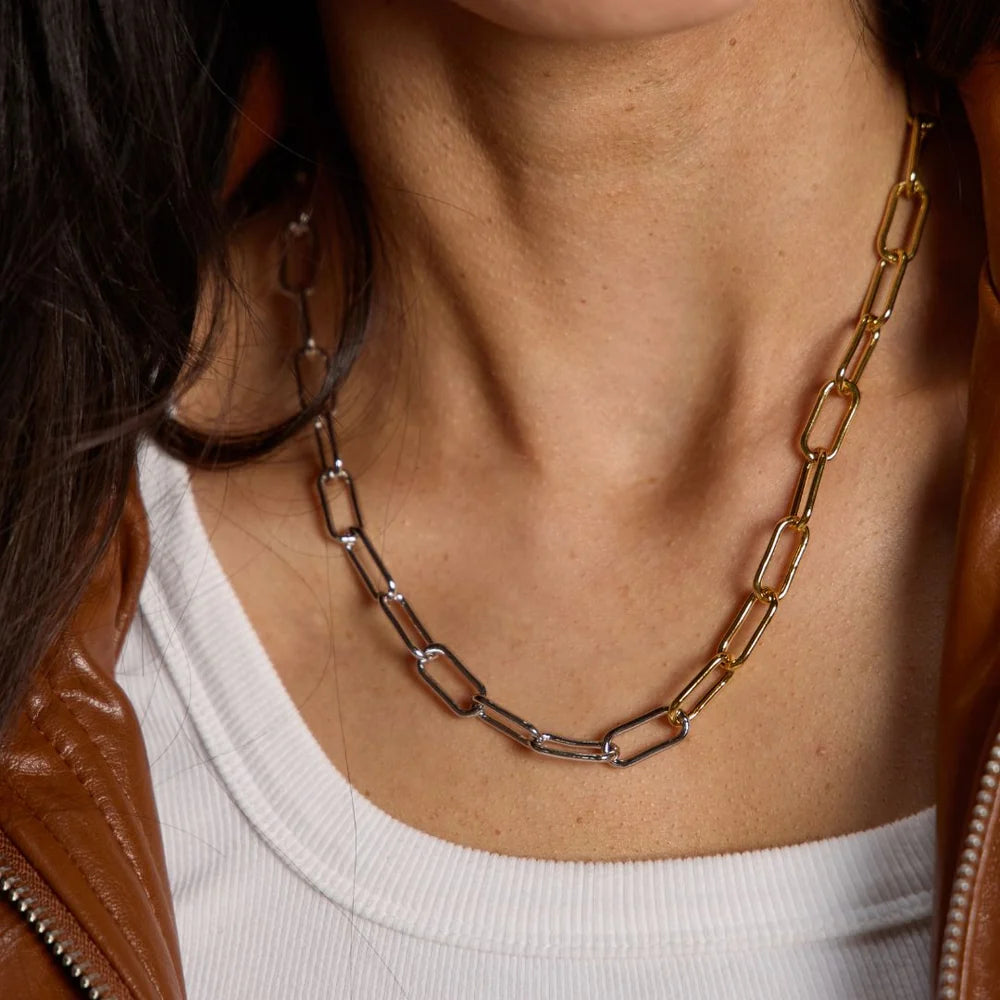 Mixed Metal Waterproof Paperclip Chain Necklace