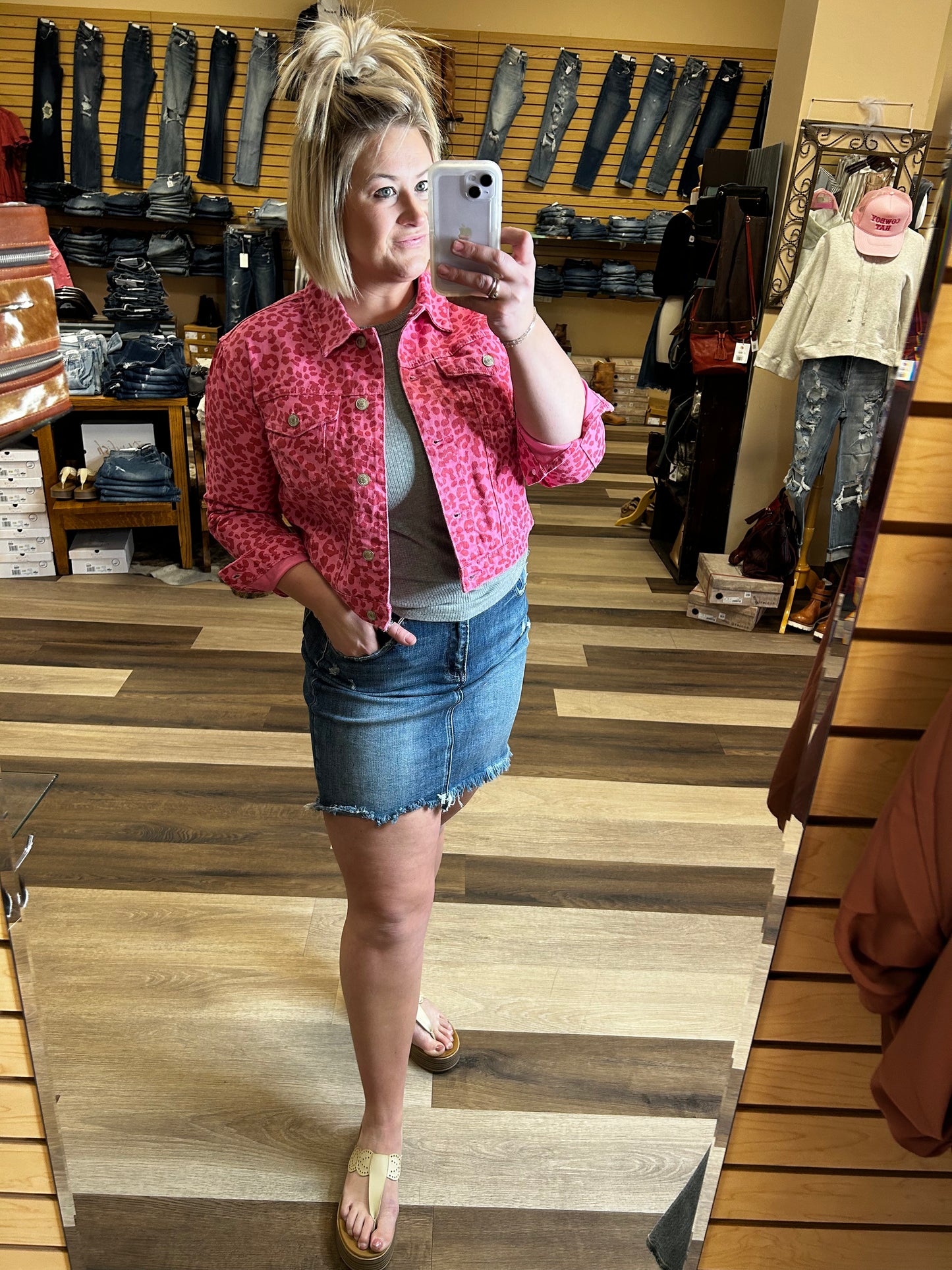 Pink Leopard Denim Jacket