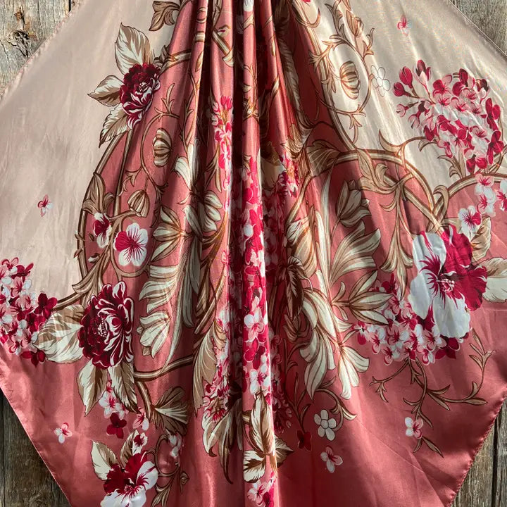 35X35" Raspberry Pink Floral Wild Rag/Scarf