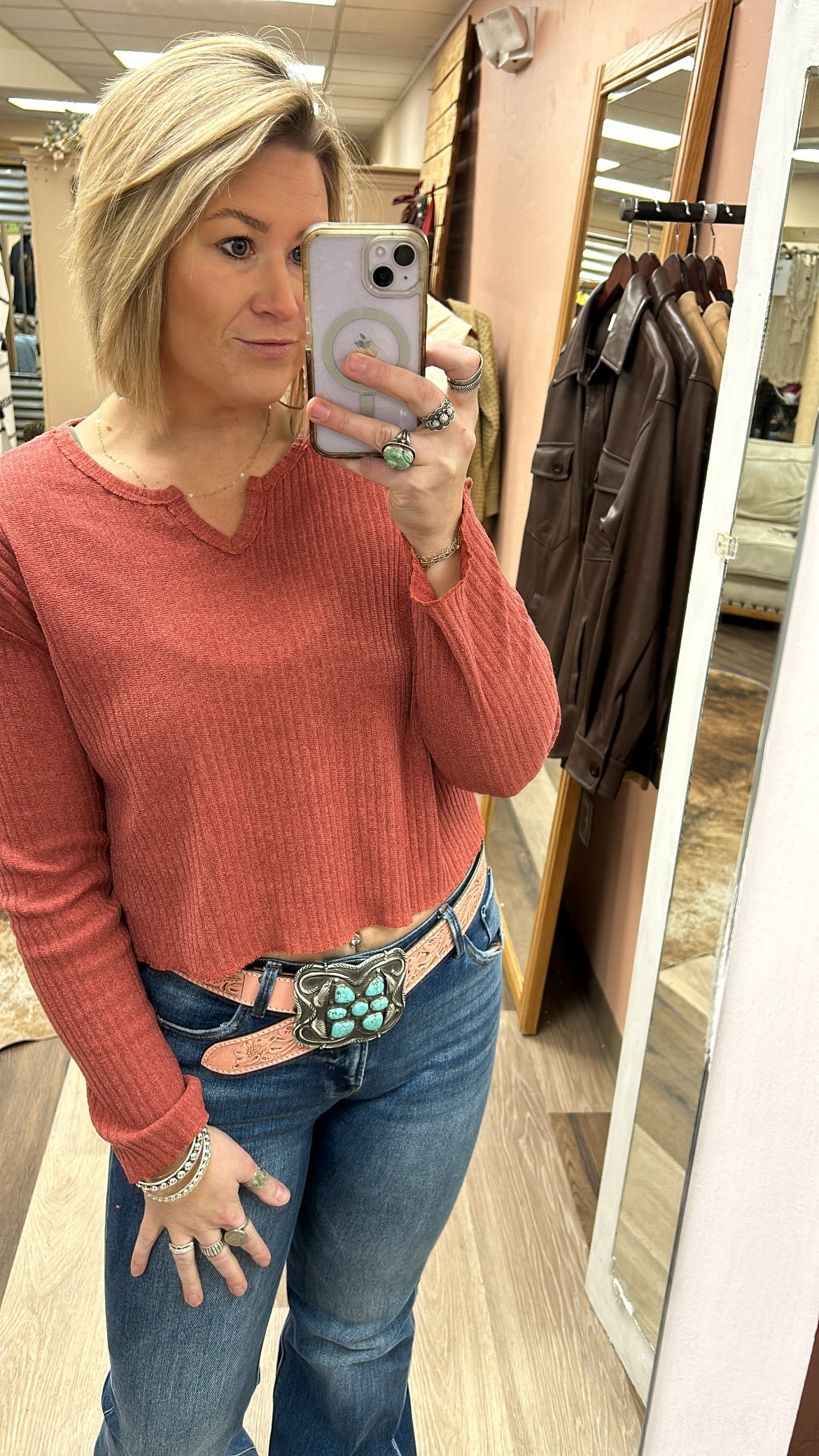 Notched Neck long sleeve top