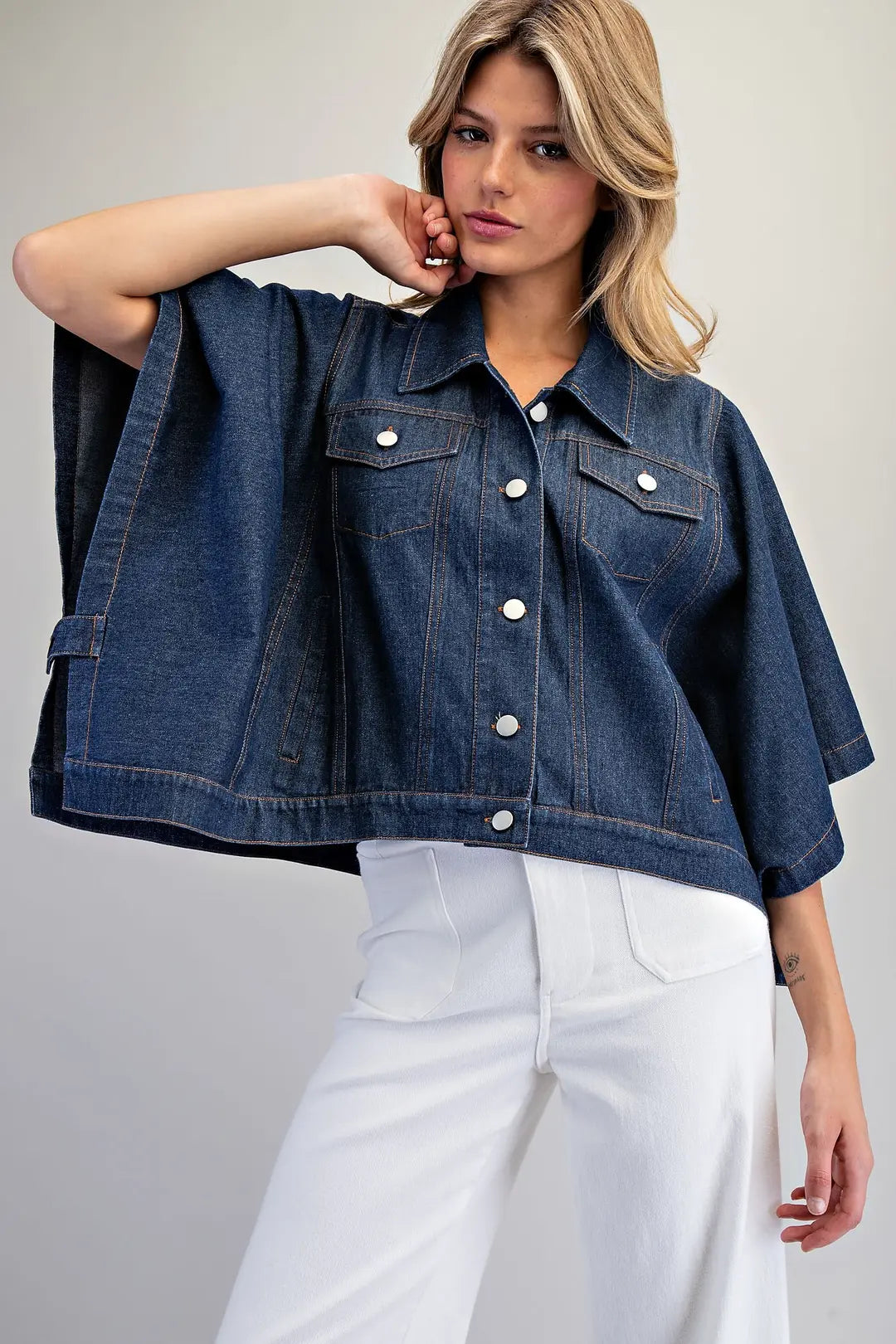 Poncho Button Down Denim Jacket