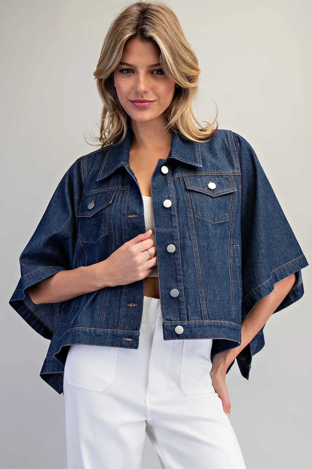 Poncho Button Down Denim Jacket